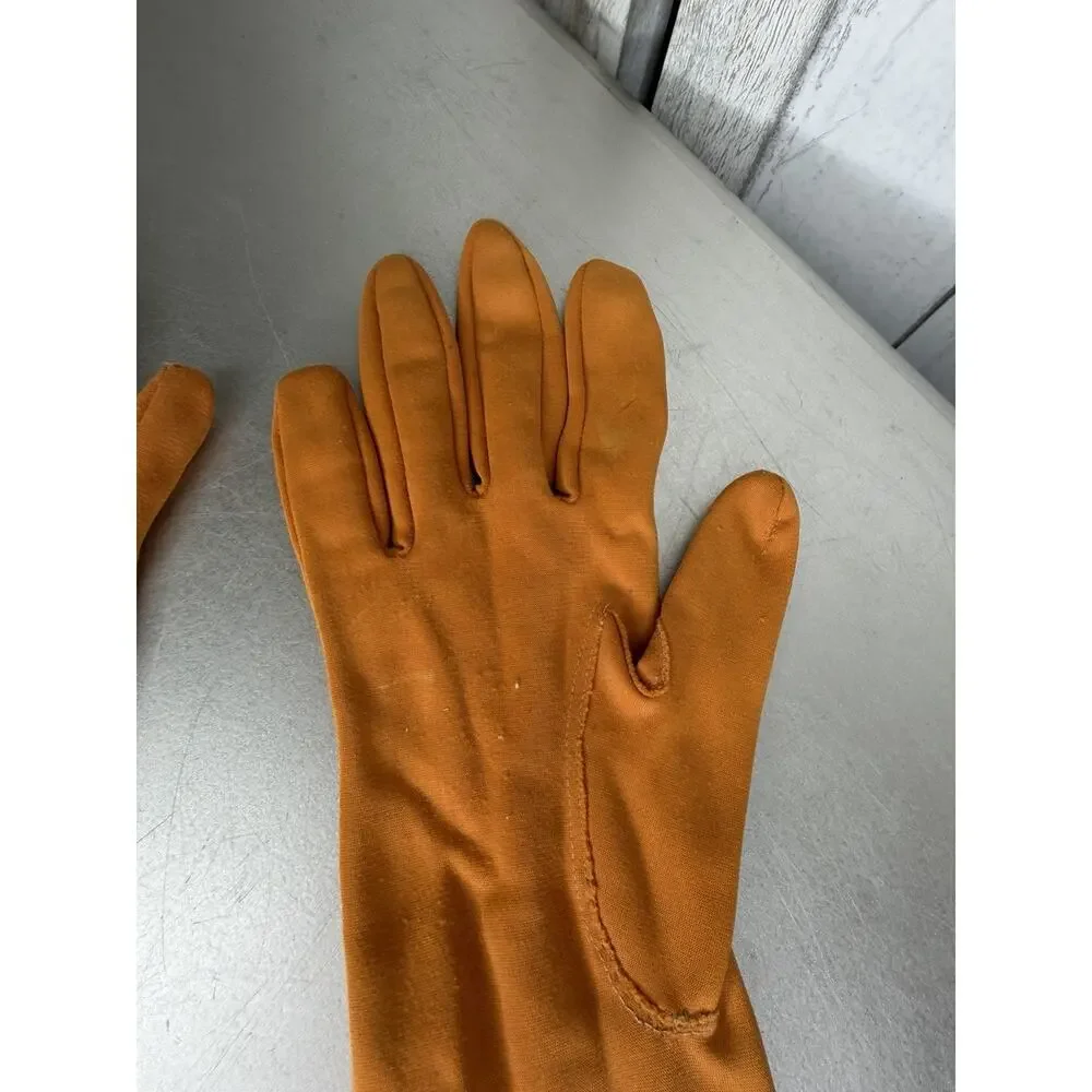 Vintage 50s 60s Orange Cotton Blend Elbow Gloves Pull On Approx Size 7 Driving
